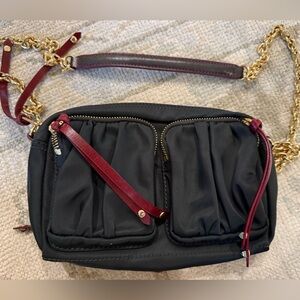 MZ Wallace penny crossbody grey almost black and Burgundy Bag with Gold Accents